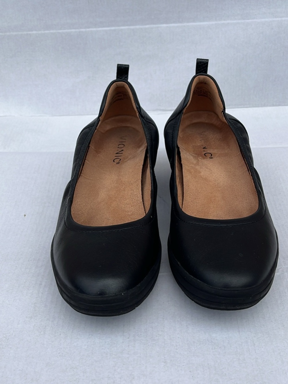 Vionic Black Leather Slip-On Comfort Ballet Flats